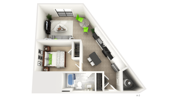 1 Bedroom Floor Plan at Apex Apartments, Arlington, VA