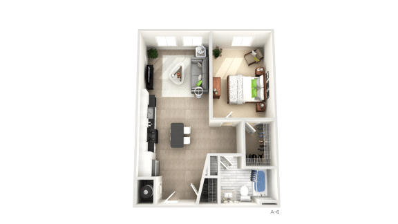 1 Bedroom Floor Plan at Apex Apartments, Arlington, 22206