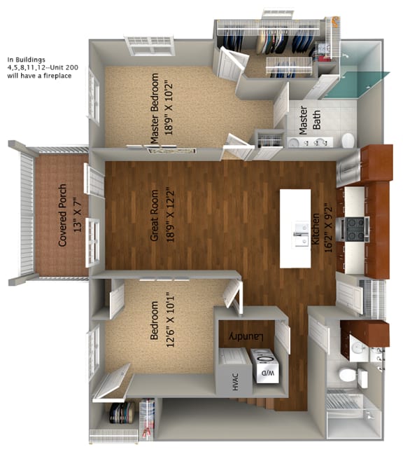 Floor Plan  2 bedroom (1158 sf)