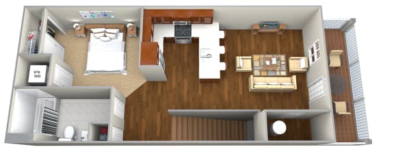 Studio (587 sf) Floor Plan at Cedar Place Apartments, Wisconsin