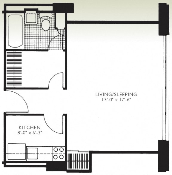 Floor Plan  Studio unit layout. At Twin Towers, use our handy apartment finder to pick from our selection of one bedroom units for rent Hyde Park and two bedroom units for rent Hyde Park.