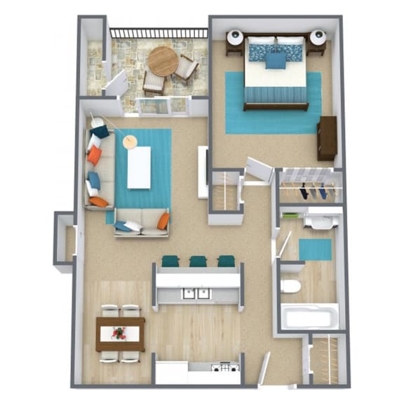 Floor Plan 1 Bed, 1 Bath - 670 SF