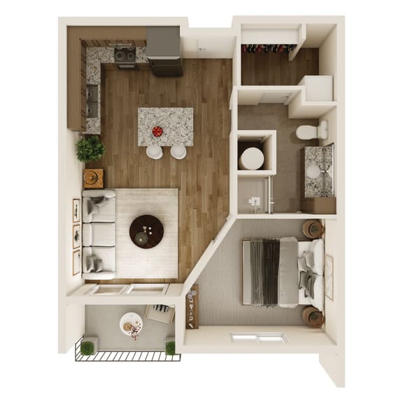 One Bedroom Floor Plan at The 8801 Lincoln