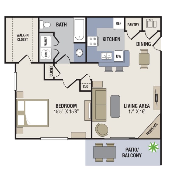  Floor Plan 1 Bedroom, 1 Bathroom - 900 SF