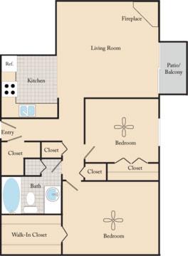 Willow Creek Apartments - Two Bed/One Bath Floor Plan