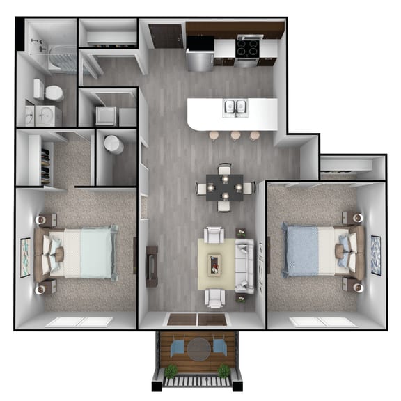  Floor Plan 2 Bedroom, 1 Bathroom - 942 SF