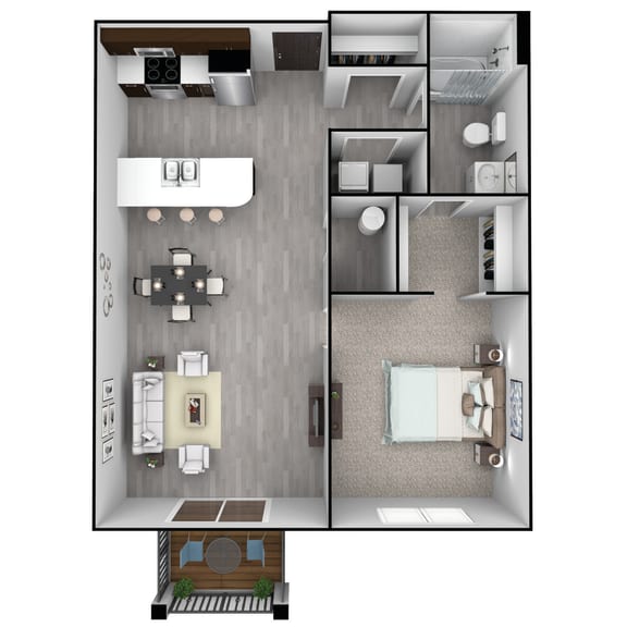  Floor Plan 1 Bedroom, 1 Bathroom - 744 SF