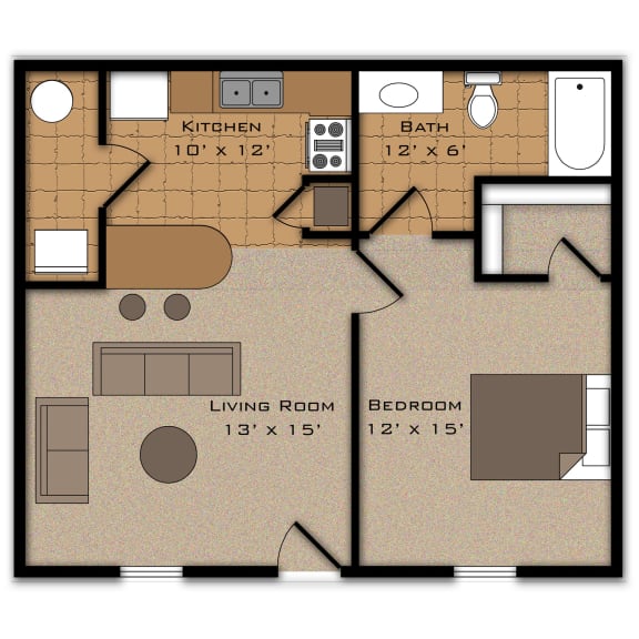 Floor Plan 1 Bedroom, 1 Bathroom