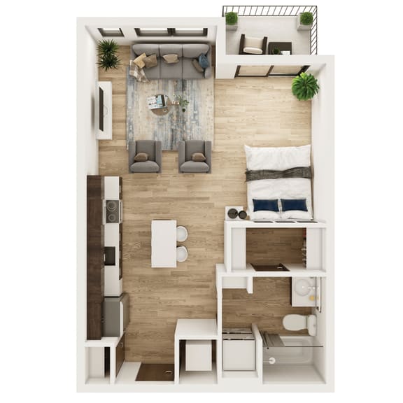 Floor Plan 0 Bedroom, 1 Bathroom - 515 SF A