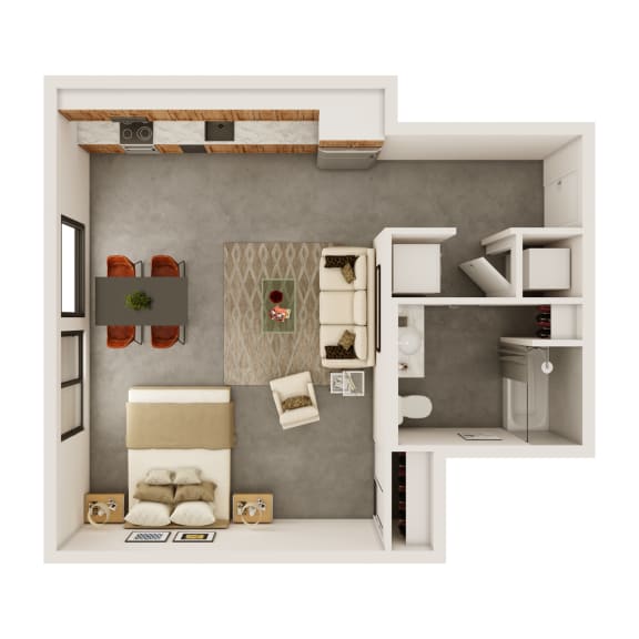  Floor Plan 0 Bedroom, 1 Bathroom - 627 SF