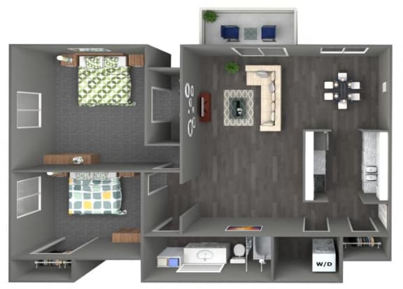 a 2 bedroom floor plan with a bathroom and a balcony