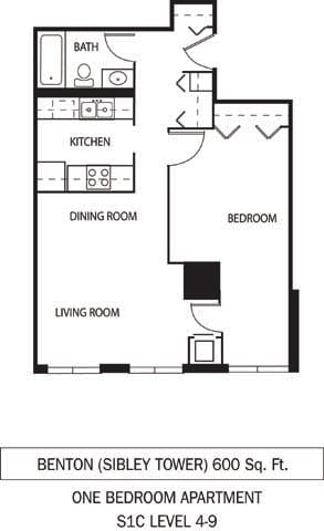 Galtier Towers Benton Floor Plan Galtier Towers Apartments in Lowertown, St. Paul, MN 1 Bedroom 1 Bath Apartment
