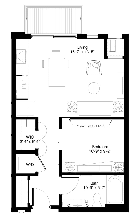 1 Bedroom Bigtooth Floor Plan at Central Park West, St. Louis Park, MN