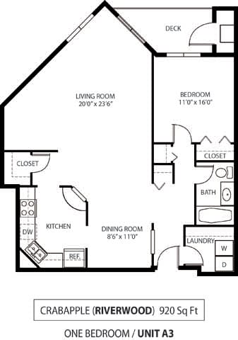 Floor Plan  The Riverwood Apartments in Lilydale, MN 1 Bedroom 1 Bath Plus Den