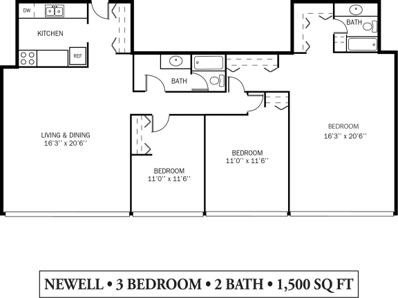 Kellogg Square Apartments in St. Paul, MN 3 Bedroom 2 Bathroom Apartment