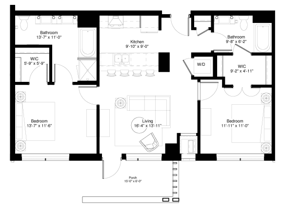 2 Bedroom White Pine Floor Plan at Central Park West, St. Louis Park, 55416
