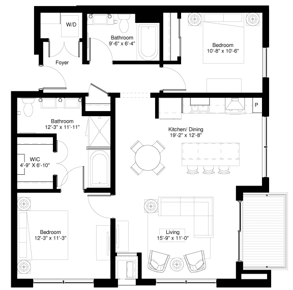 2 Bedroom Willow Floor Plan at Central Park West, St. Louis Park