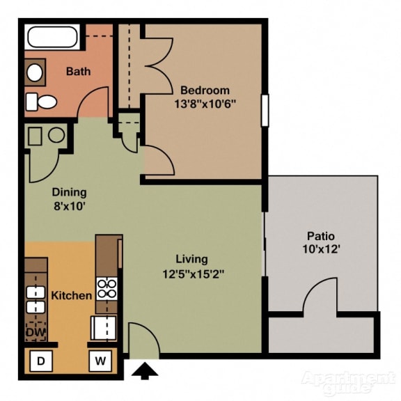 1 Bed, 1 Bath Floor Plan at Shenandoah Properties, Lafayette, IN