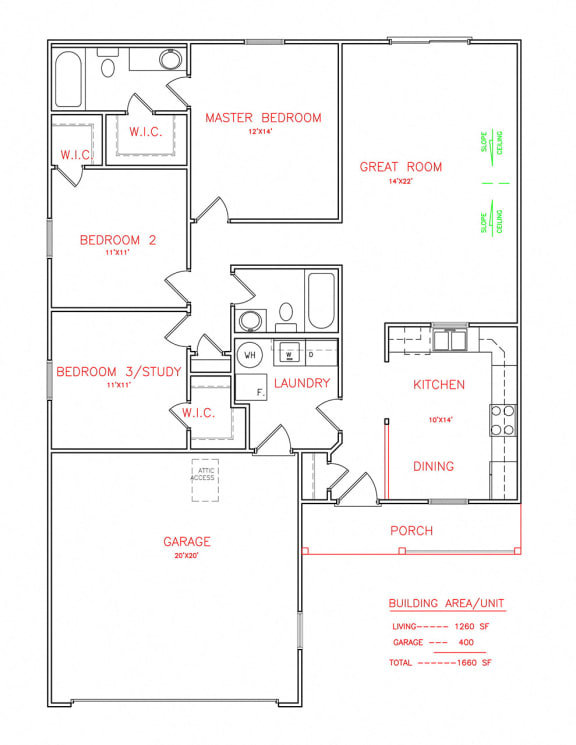 Floor Plan  3 bedroom 2 bathroom floor plan A  at Hawthorne Properties, Indiana, 47905
