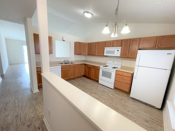 Wide kitchen space view at Hawthorne Properties, Indiana