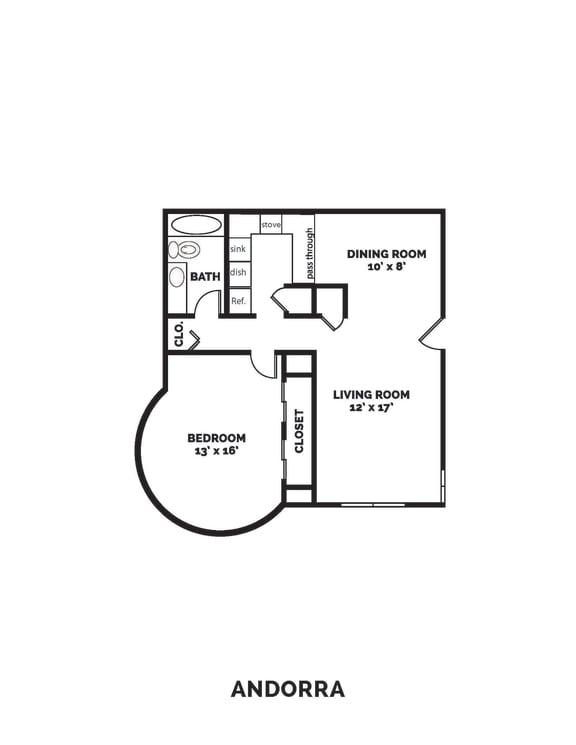 768 Square-Foot ANDORRA Floor Plan at Castle Point Apartments, South Bend, 46637