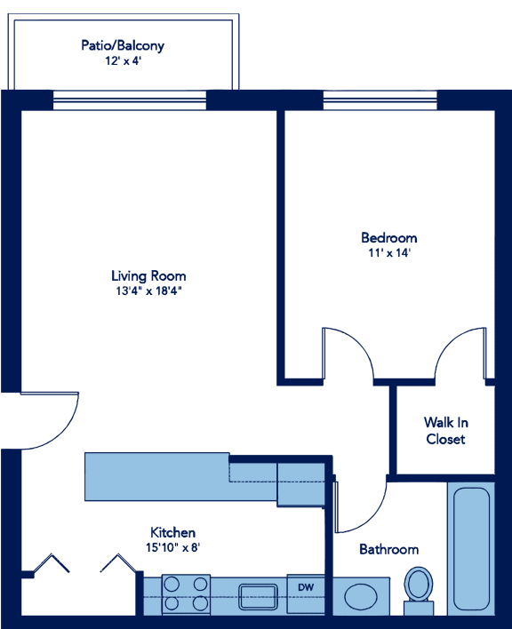 Floor Plan  650 Sq-Ft Lily 1 Bedroom 1 Bath Floor Plan at Woodland Ridge, Illinois
