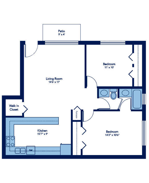 800 Square-Foot Orchid 2 Bedroom 1 Bath Floor Plan 800 Square-Foot Orchid 2 Bedroom 1 Bath Floor Plan at Woodland Ridge, Woodridge, IL, 60517