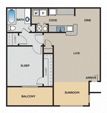 1 Bedroom 1 Bathroom Floor Plan at Crossings at McDonough, McDonough, GA
