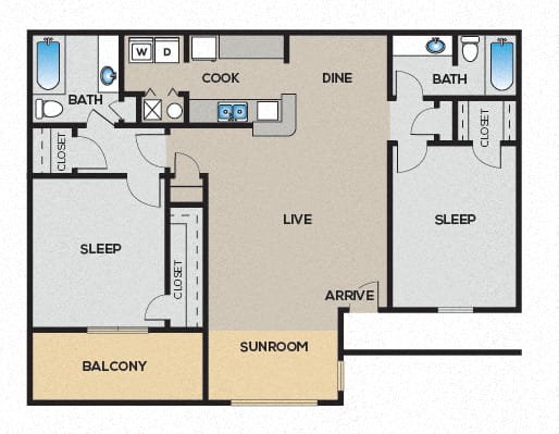 2 Bedroom 2 Bathroom Floor Plan at Crossings at McDonough, McDonough, 30253