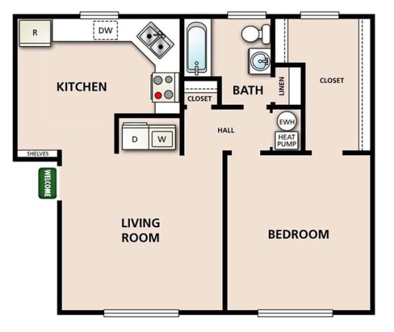 1 Bed 1 Bath Floor Plan at Park 35 Apartment Homes, Decatur, GA