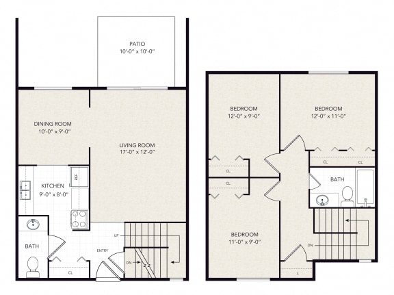 3 bedroom 1.5 bathroom Floor plan  at Forest Glen, Midland, 48642