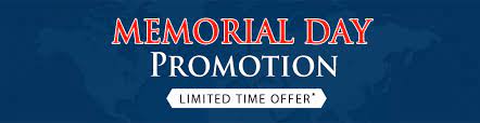 a sign that says memorial day promotion on a blue background