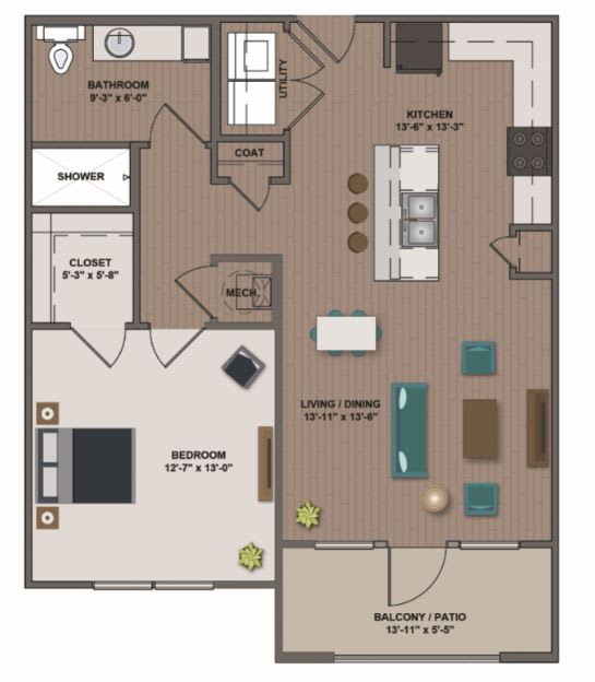 Floor Plan  A2 - Monarch  867sf