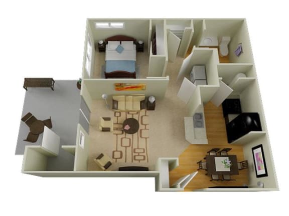 Pine Valley Ranch Apartments Spokane, Washington 1 Bedroom 1 Bath 3D Floor Plan 731 sq ft