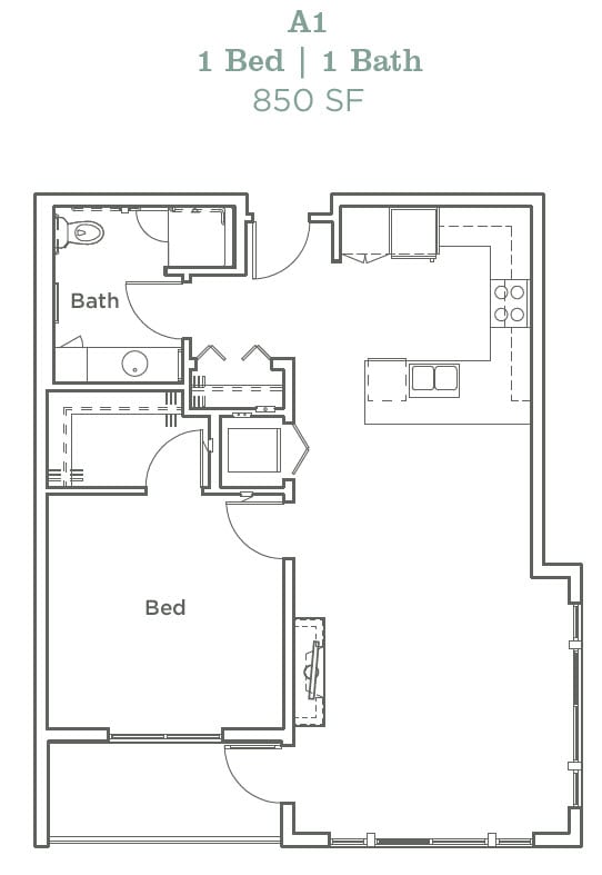 Portera at the Grove_Wilsonville OR_Floor Plan A1_One Bedroom One Bathroom
