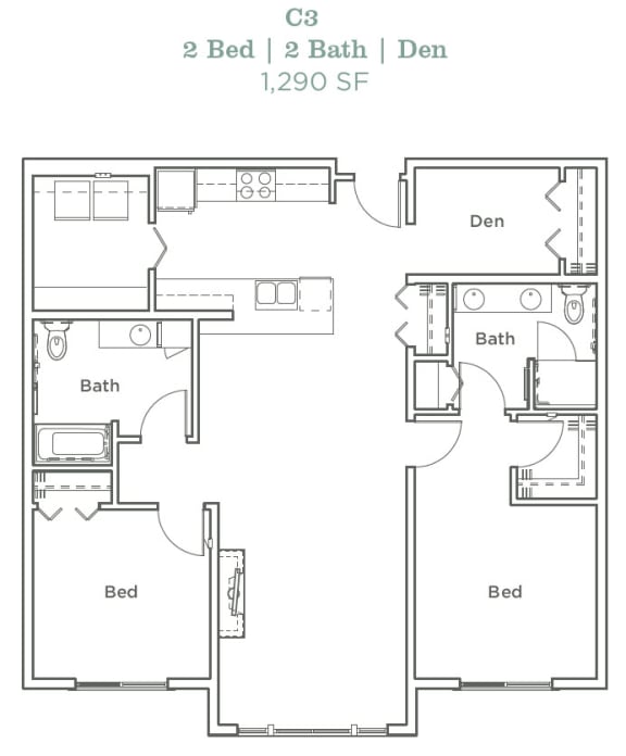 Floor Plan  Portera at the Grove_Wilsonville OR_Floor Plan C3_Two Bedroom Two Bathroom