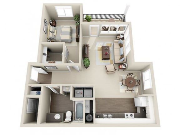River House Apartments Spokane Valley, Washington One Bedroom One Bath 3D Floor Plan