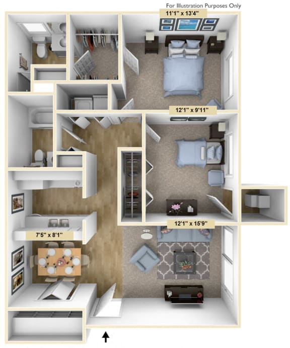 Buckingham Two Bedroom Floor Plan at Windsor Place, Davison, MI