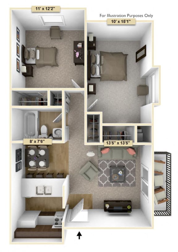 Two Bedroom Cedar Floor Plan at Thornridge Apartments, Grand Blanc