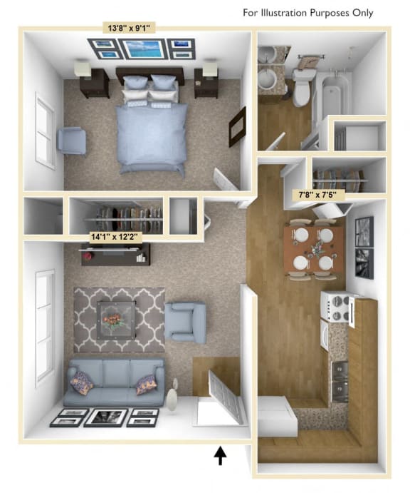 Floor Plan  Barrier Free 1 Bedroom Floor Plan at Charter Oaks Apartments, Davison, 48423