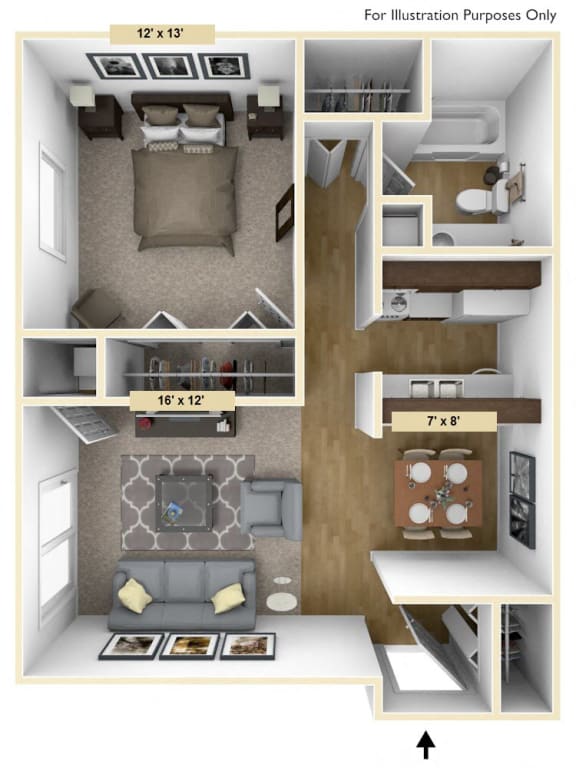 Floor Plan  Coventry One Bedroom Floor Plan at Windsor Place, Davison, MI, 48423