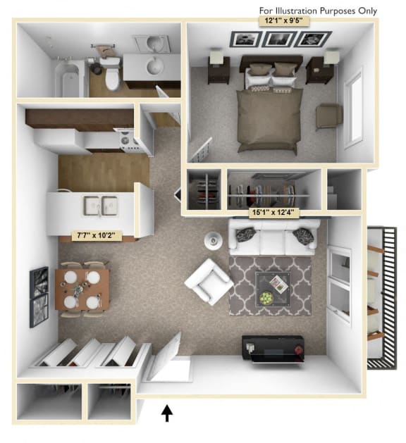One Bedroom Cypress Floor Plan One Bedroom Cypress Floor Plan at Thornridge Apartments, Michigan