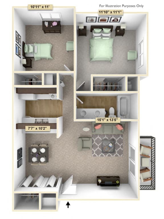 Floor Plan  Two Bedroom Cypress Floor Plan at Thornridge Apartments, Michigan, 48439