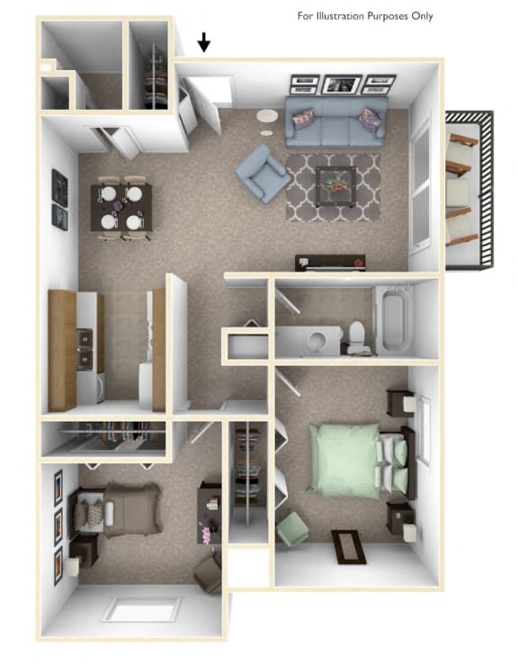 2-Bed/1-Bath, Dahlia Floor Plan at Laurel Woods Apartments, South Carolina, 29607