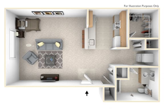 0-Bed/1-Bath, Daniel (studio) Floor Plan at Towne Lakes Apartments, Wisconsin, 54913