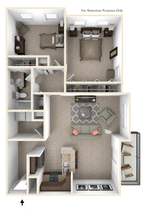 2-Bed/1-Bath, Eaton Floor Plan at Irene Woods Apartments, Collierville, Tennessee