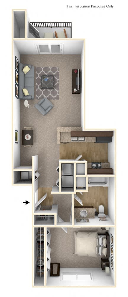 1-Bed/1-Bath, Erie Floor Plan at River Hills Apartments, Wisconsin