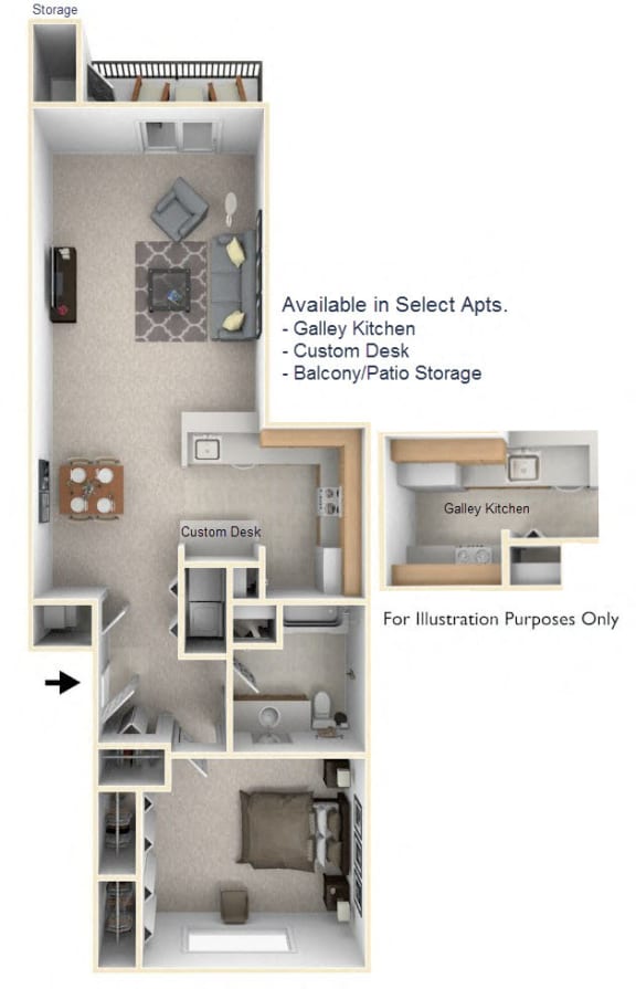 1-Bed/1-Bath, Frances Floor Plan at Towne Lakes Apartments, Wisconsin