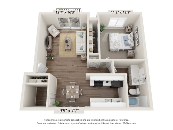 1-Bed/1-Bath, Magnolia Floorplan at Golden Gate at Bristol Square and Golden Gate Apartments, Wixom, MI, 48393
