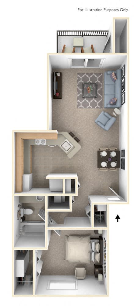One Bedroom Traditional - GR Floorplan at Gull Prairie/Gull Run Apartments and Townhomes, Kalamazoo, 49048